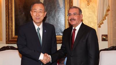 Presidente Danilo Medina y secretario general Organización de las Naciones Unidas (ONU), Ban Ki-moon, se encuentran reunidos en despacho presidencial